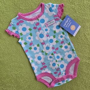 NWT  3-6M  Baby GIRL CREEPER  Blue + Pink Floral ROMPER + RUFFLES on BUM (Q4)